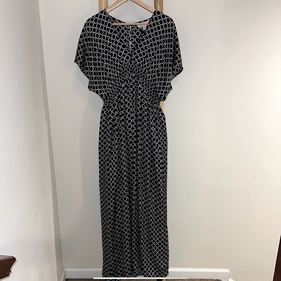 NWOT Michael Kors Sz XL Navy Blue Circle Print Pattern Empire Waist Maxi Dress - Picture 2 of 5